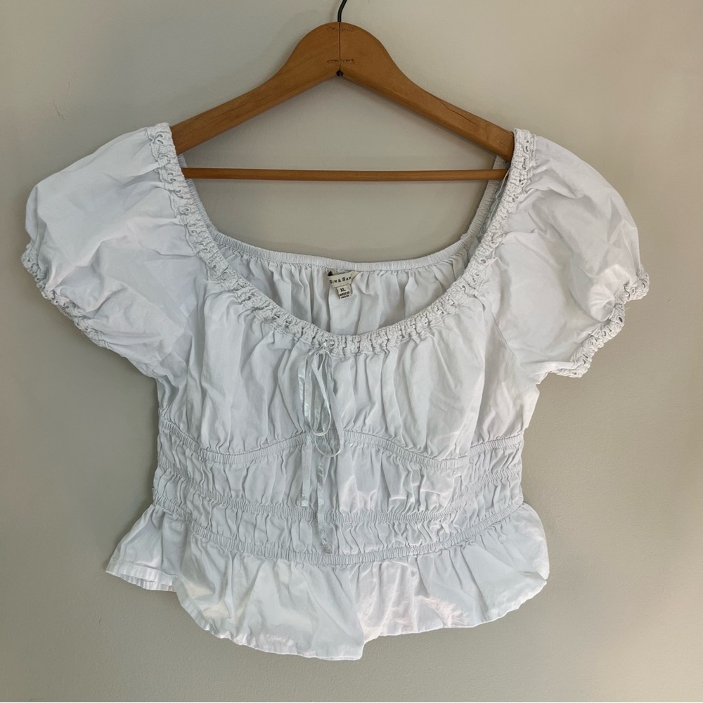 White Milkmaid Lace up Puff Sleeve Top Bridal Bachelorette Size XL